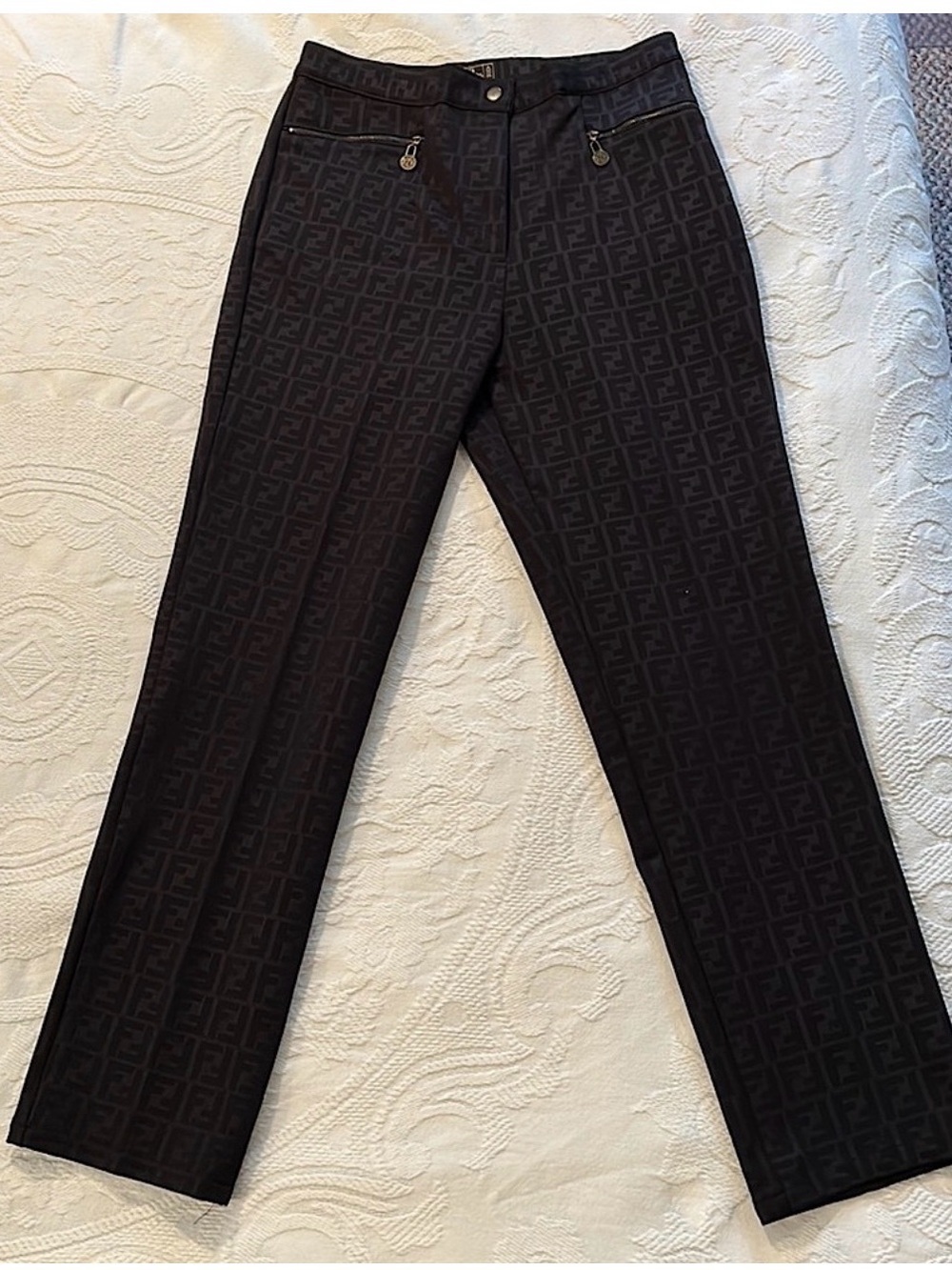Fendi women’s black Monogram Straight-Leg Trousers